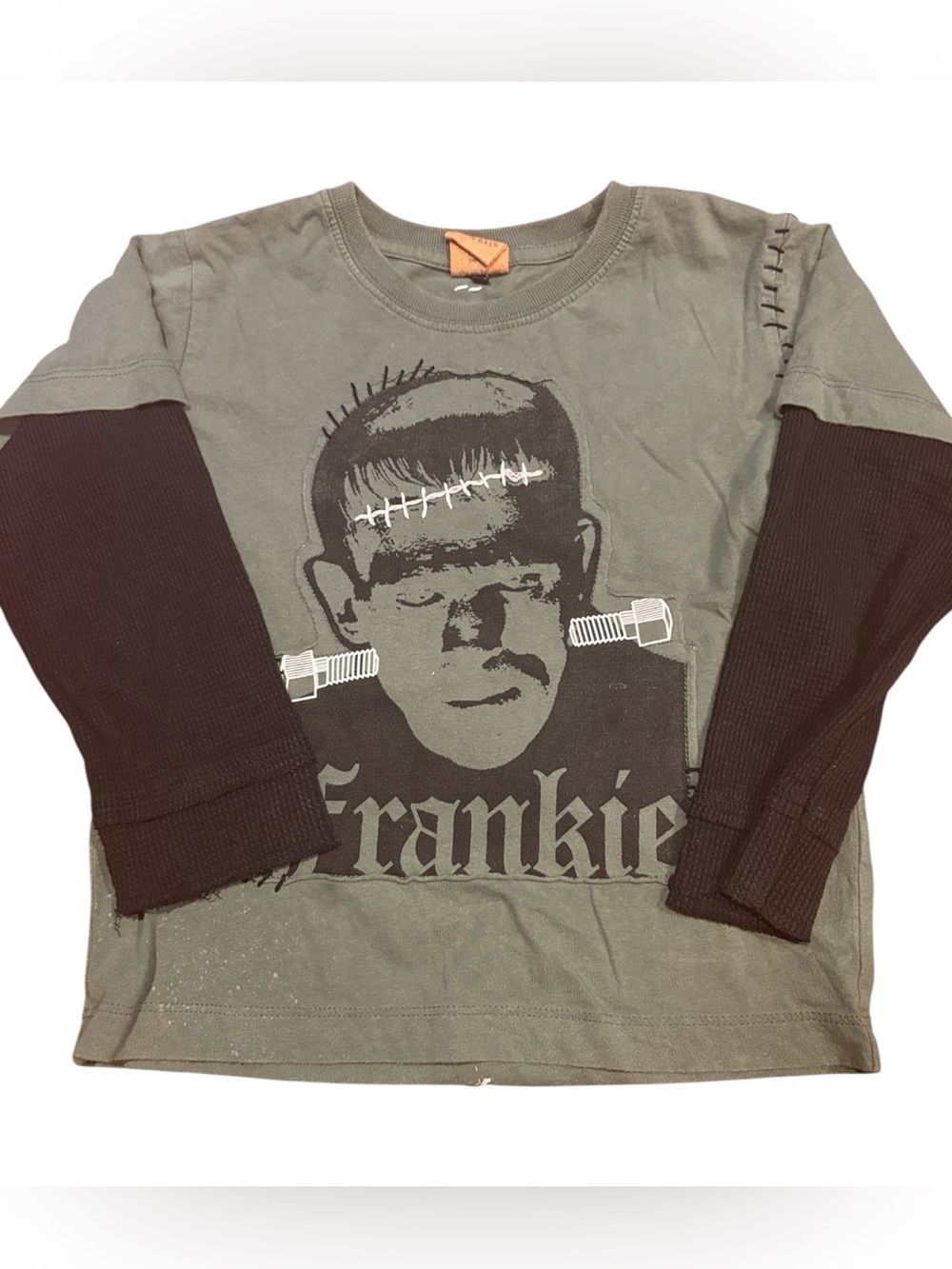 Frankie Graphic Layered-Look Long Sleeve Tee - Olive & Black